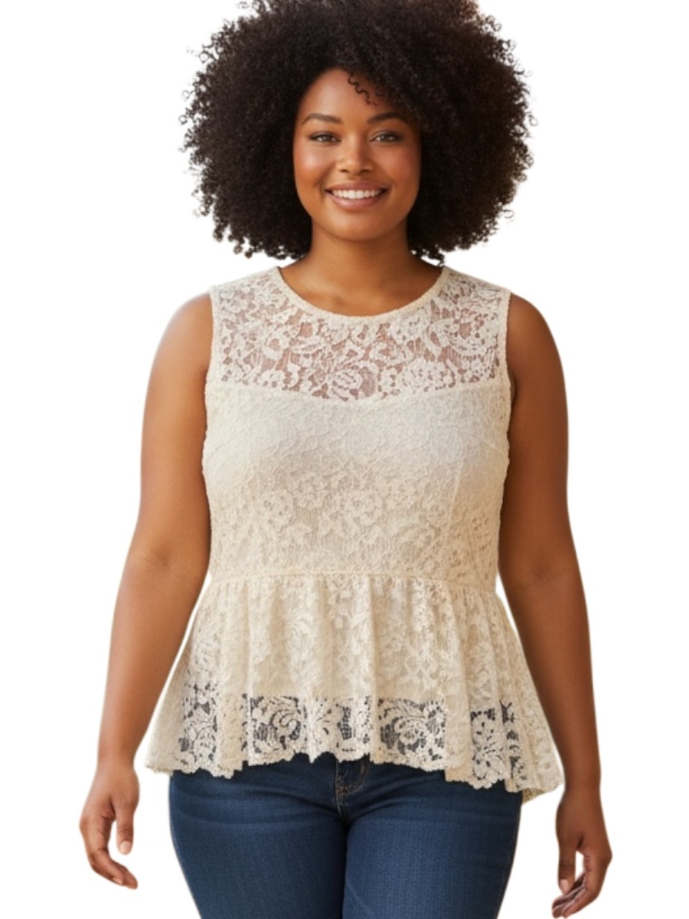Cato Cream Lace Peplum Camisole